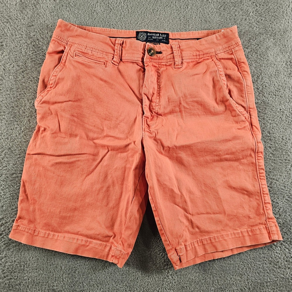 American Eagle Active Flex Shorts Mens 31 Orange Chino Stretch Twill